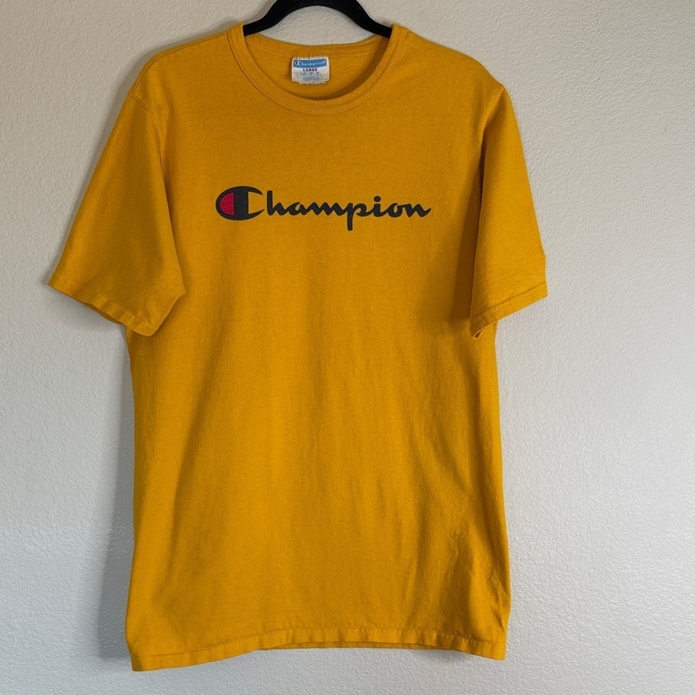 Vintage Champion short sleeve T-shirt men’s large yellow - Picture 1 of 5